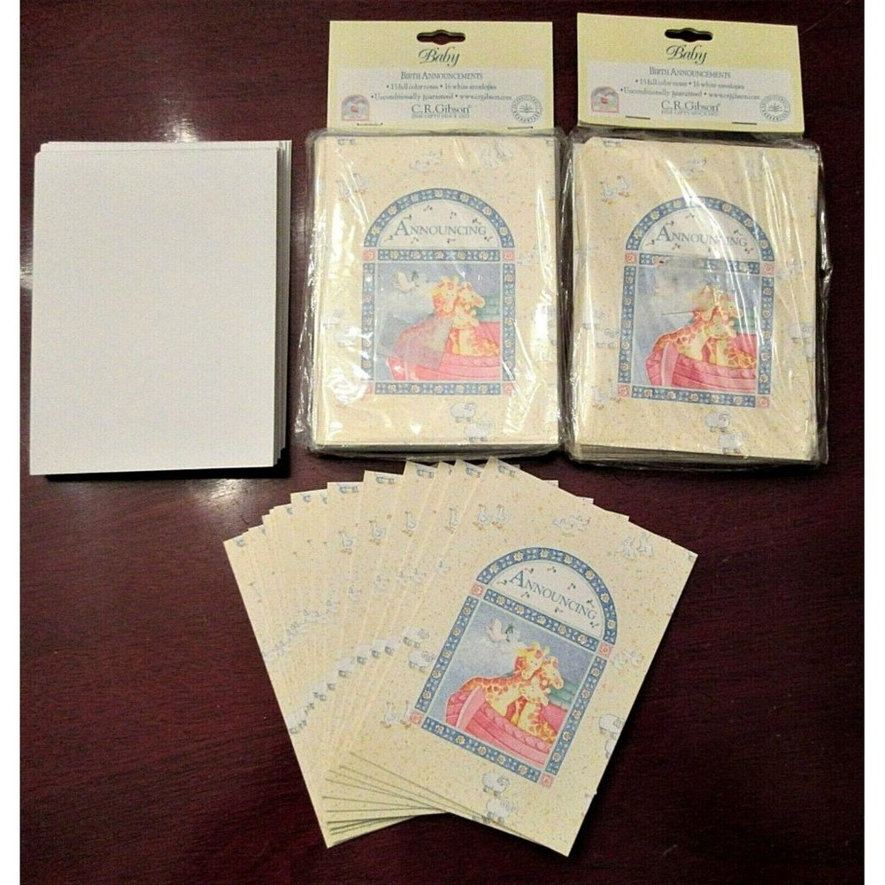 45 NOAH'S ARK Baby Birth Announcements With Envelopes By CR Gibson Girl Or Boy